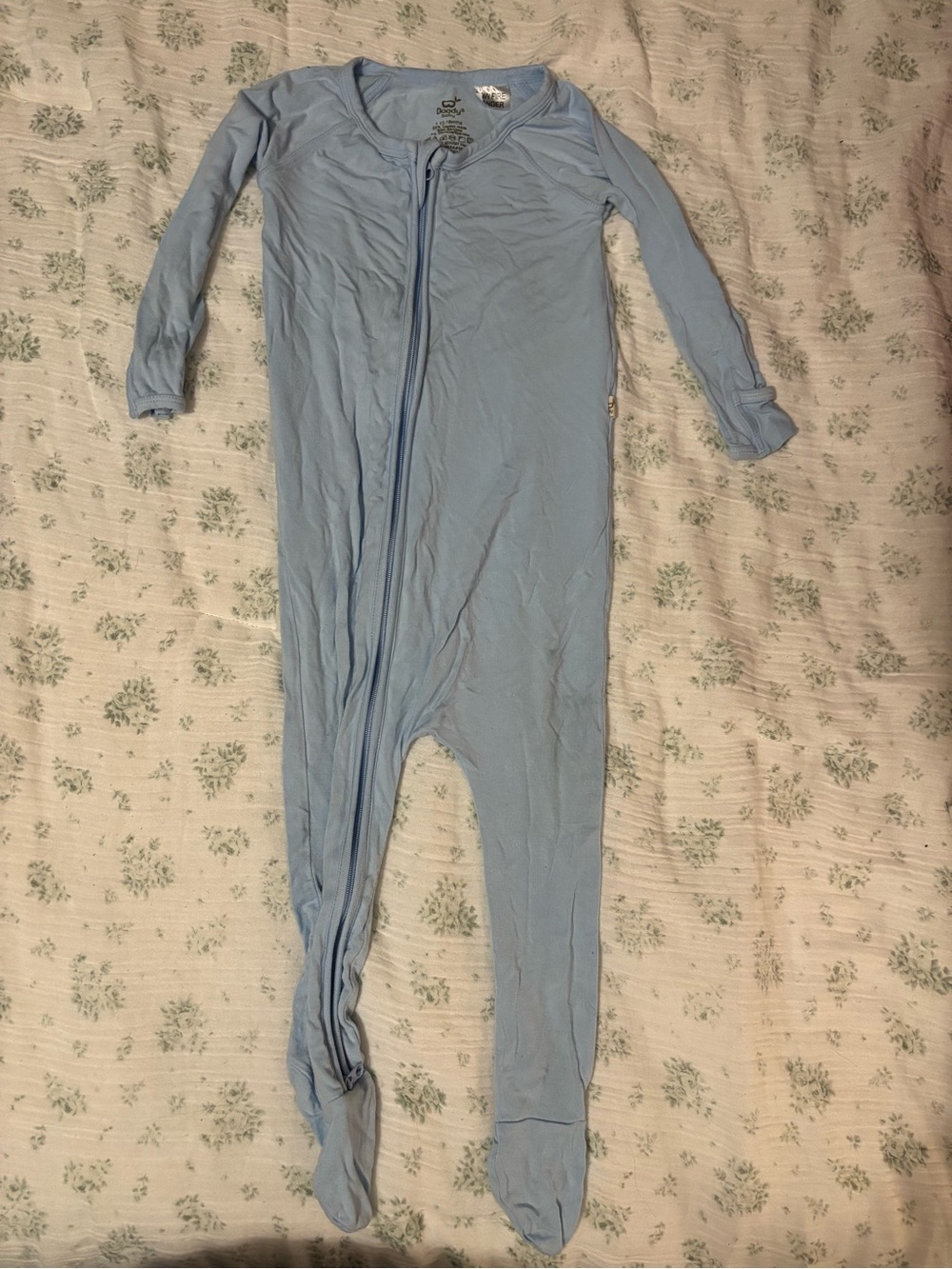 Light Blue Kids Footed Bamboo One-Piece Zipper Pajamas